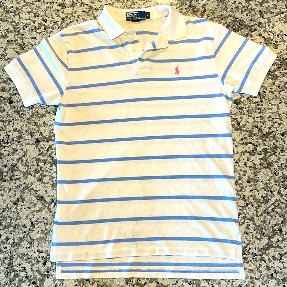 White/Sky Blue Polo by Ralph Lauren.